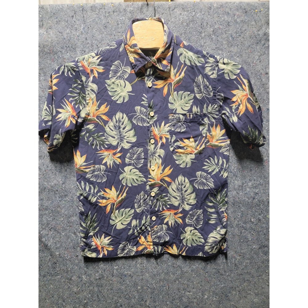 IZOD Washable Silk Hawaii‎ Blue Floral Leaves Size M